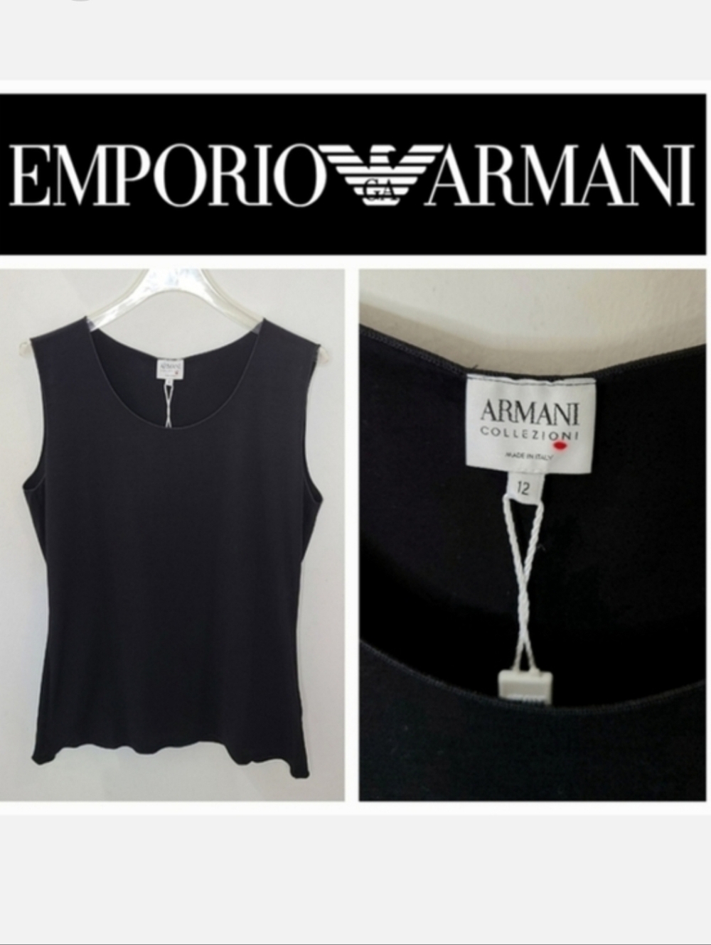 Armani Collezioni Black Tank Top Viscose Shell Sz 12 NWT Classiccore Basic